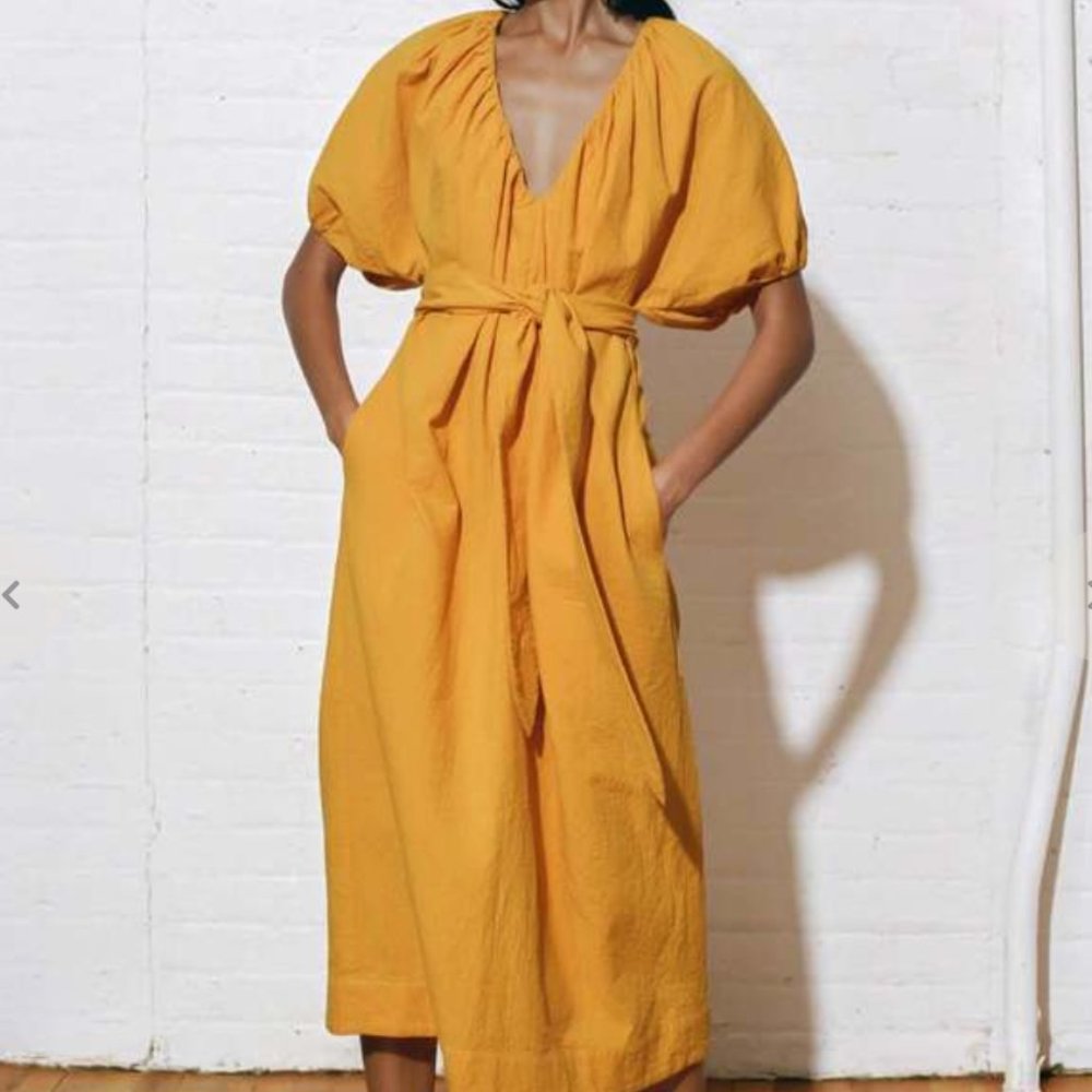 Mara Hoffman Yellow Alora Belted Organic Cotton Dress